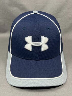 Under Armour UA Stretch Fit M/ L Hat Navy Blue White Golfer Performance Ball Cap